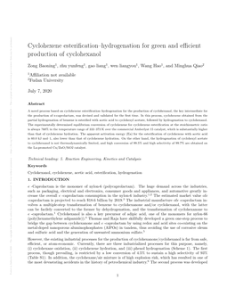 Cyclohexene Esterification–Hydrogenation for Green And