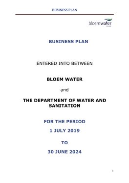 BUSINESS PLAN ENTERED INTO BETWEEN BLOEM WATER And