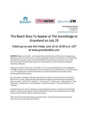 The Beach Boys to Appear at the Soundstage at Graceland on July 29