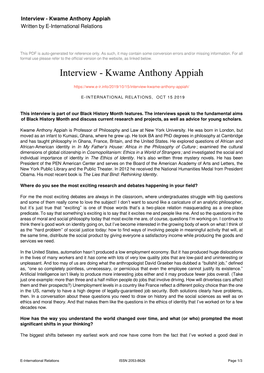 Interview - Kwame Anthony Appiah Written by E-International Relations