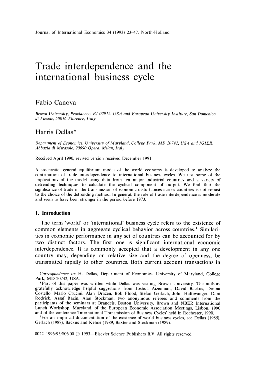 Trade Interdependence and the International Business Cycle