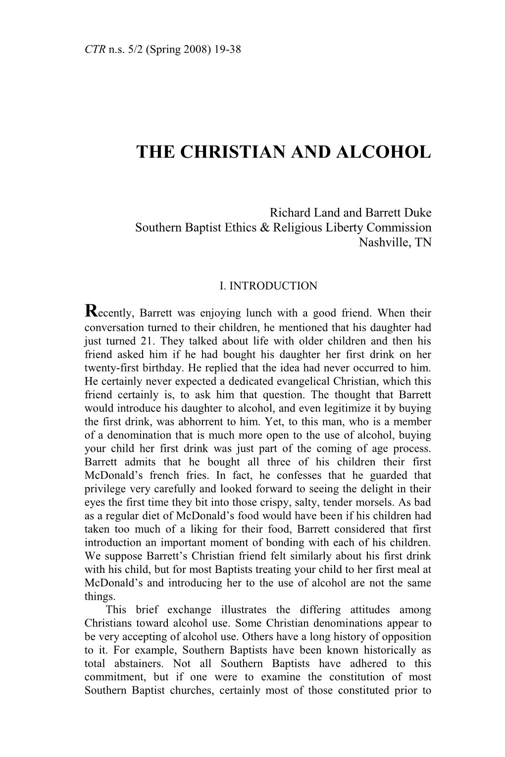 The Christian and Alcohol