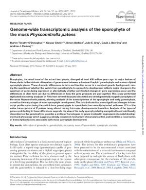 Genome-Wide Transcriptomic Analysis of the Sporophyte of the Moss Physcomitrella Patens