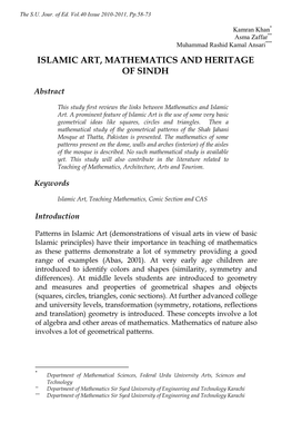 Islamic Art, Mathematics and Heritage of Sindh
