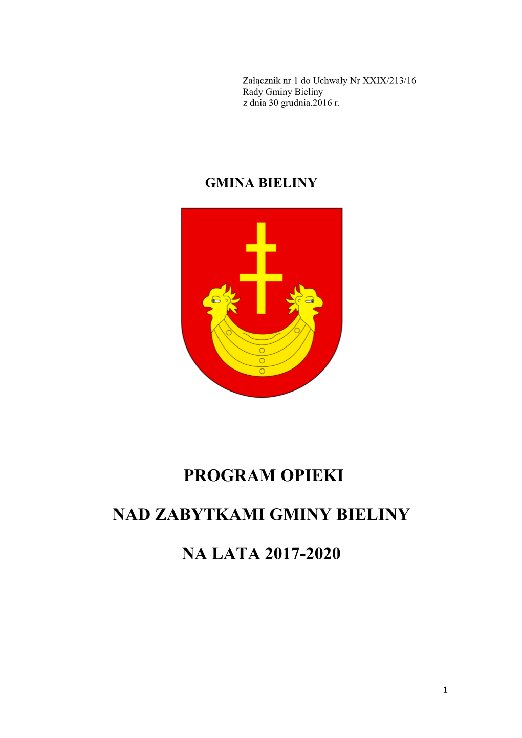 Program Opieki Nad Zabytkami Gminy Bieliny Na Lata 2017-2020