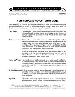 Common Case Goods Terminology