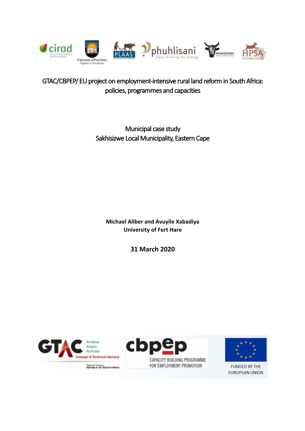 EU Project on Employment-Intensive Rural Land Reform in South Africa: Policies, Programmes and Capacities