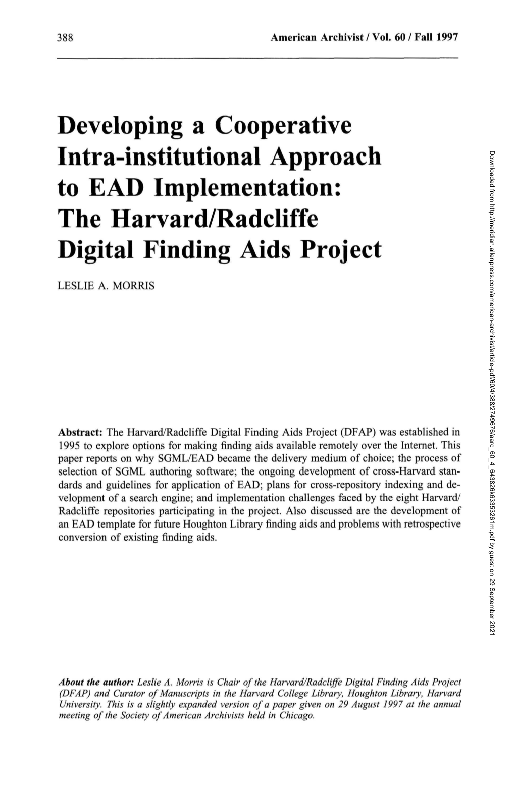 The Harvard/Radcliffe Digital Finding Aids Project