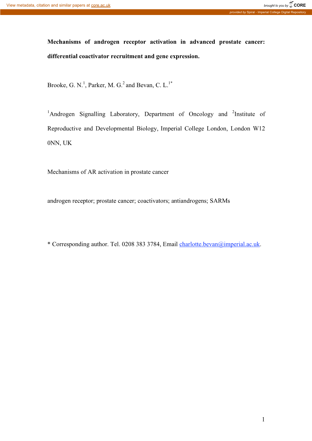 1 Mechanisms of Androgen Receptor Activation in Advanced