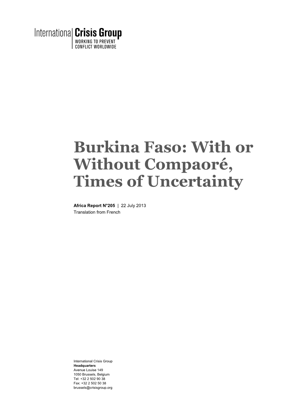 Burkina Faso: with Or Without Compaoré, Times of Uncertainty