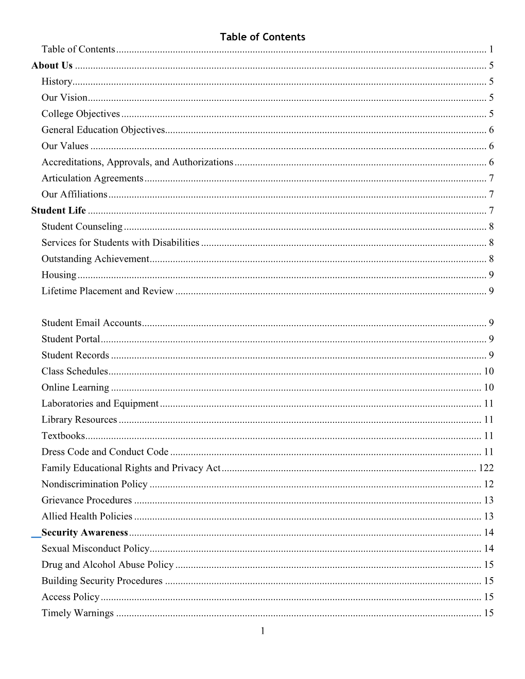 1 Table of Contents Table of Contents