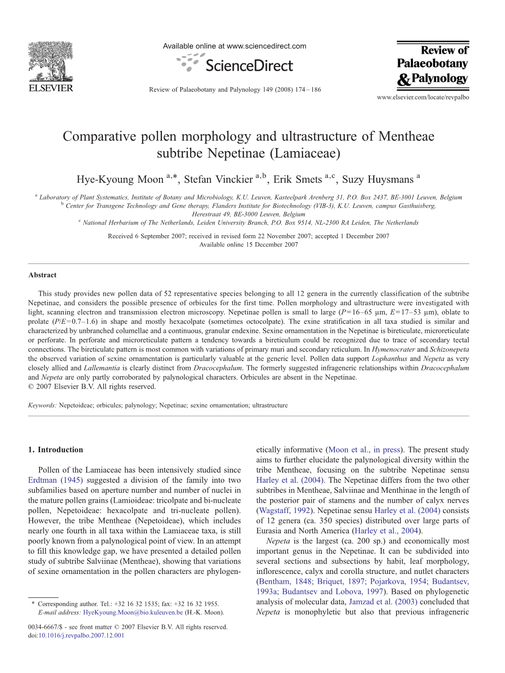 Comparative Pollen Morphology and Ultrastructure of Mentheae Subtribe