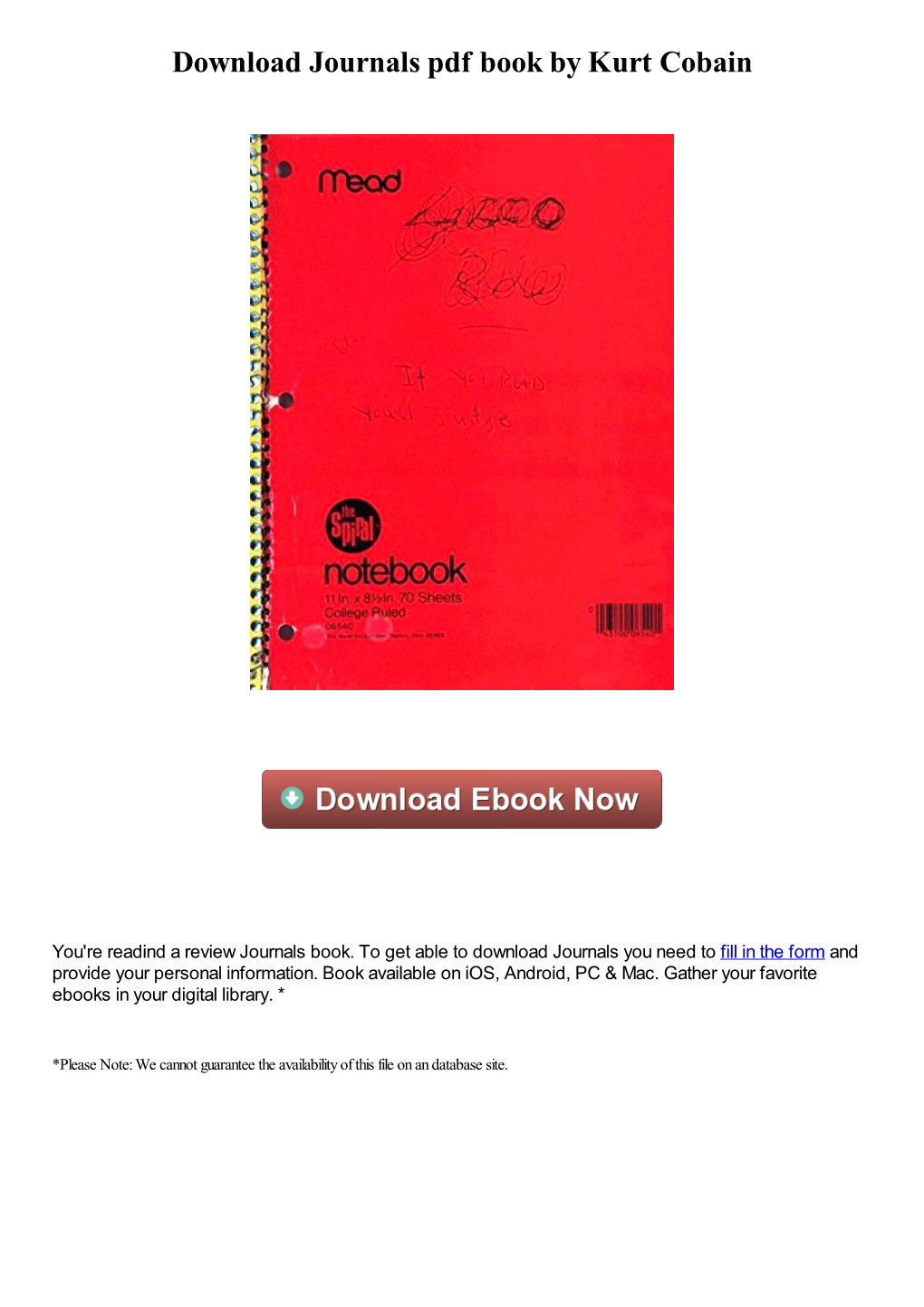 Download Journals Pdf Book by Kurt Cobain