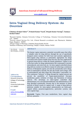 Intra Vaginal Drug Delivery System: an Overview