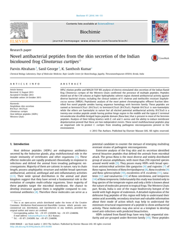 Novel Antibacterial Peptides from the Skin Secretion of the Indian Bicoloured Frog Clinotarsus Curtipesq