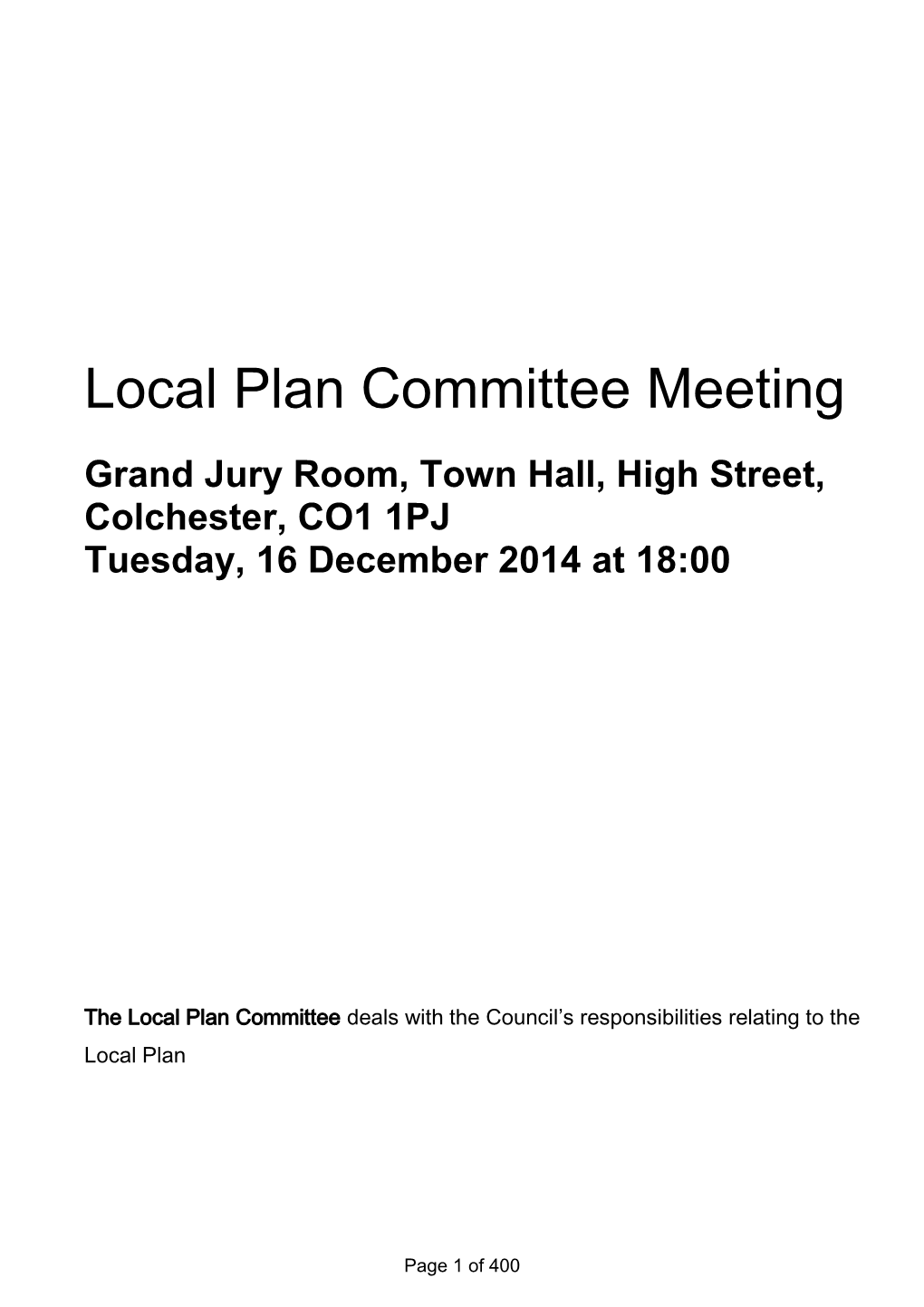 Local Plan Committee Meeting