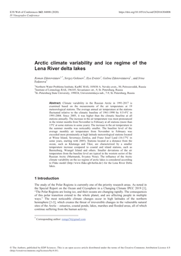 Arctic Climate Variability and Ice Regime of the Lena River Delta Lakes