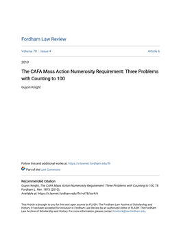 The CAFA Mass Action Numerosity Requirement: Three Problems with Counting to 100