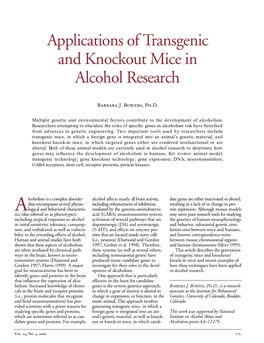 Applications of Transgenic and Knockout Mice in Alcohol Research