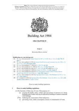 Building Act 1984, Part I Is up to Date with All Changes Known to Be in Force on Or Before 31 May 2021