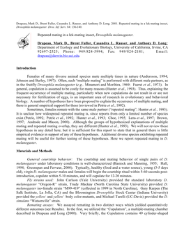 Repeated Mating in a Lek-Mating Insect, Drosophila Melanogaster