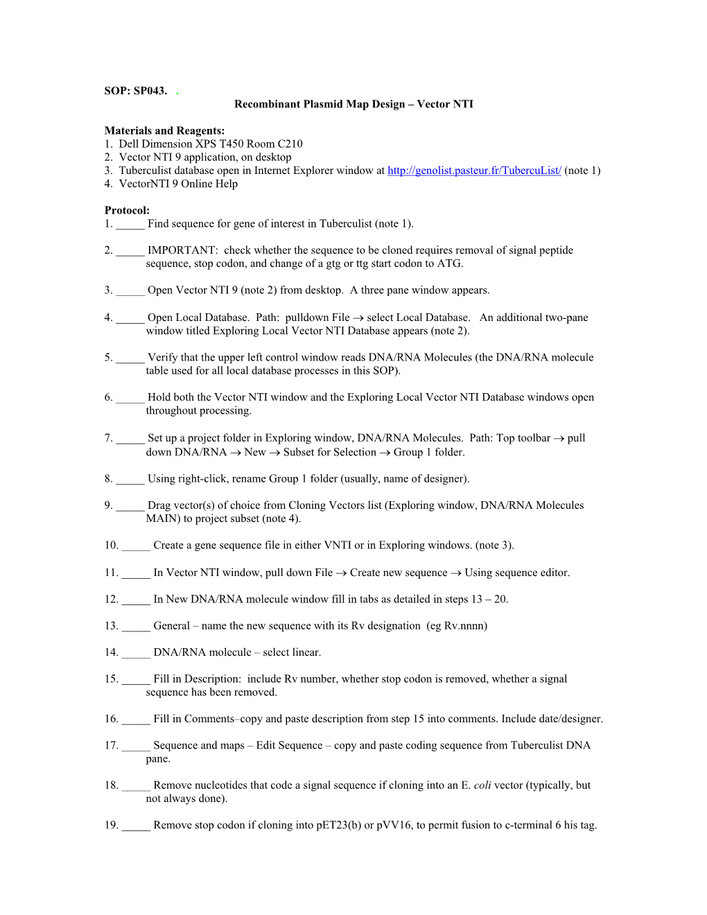 SP043: Recombinant Plasmid Map Design-Vectornti