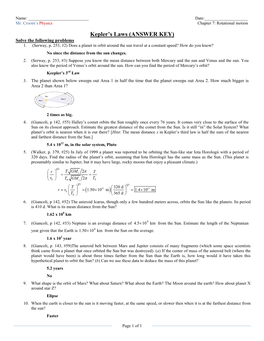 Kepler's Laws (ANSWER KEY)