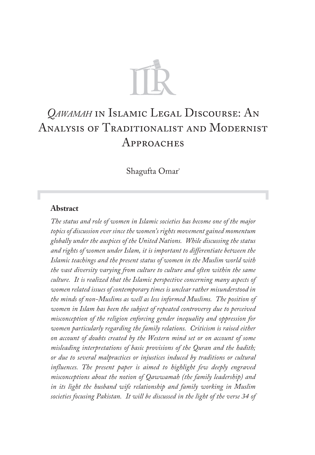 Qawamah in Islamic Legal Discourse: an Analysis of Traditionalist and Modernist Approaches