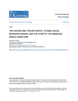 We Had Become Trailer People”: Stigma, Social Boundary Making, and the Story of the American Mobile Home Park
