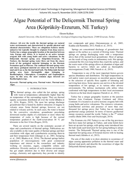 Algae Potential of the Deliçermik Thermal Spring Area (Köprüköy-Erzurum, NE Turkey)
