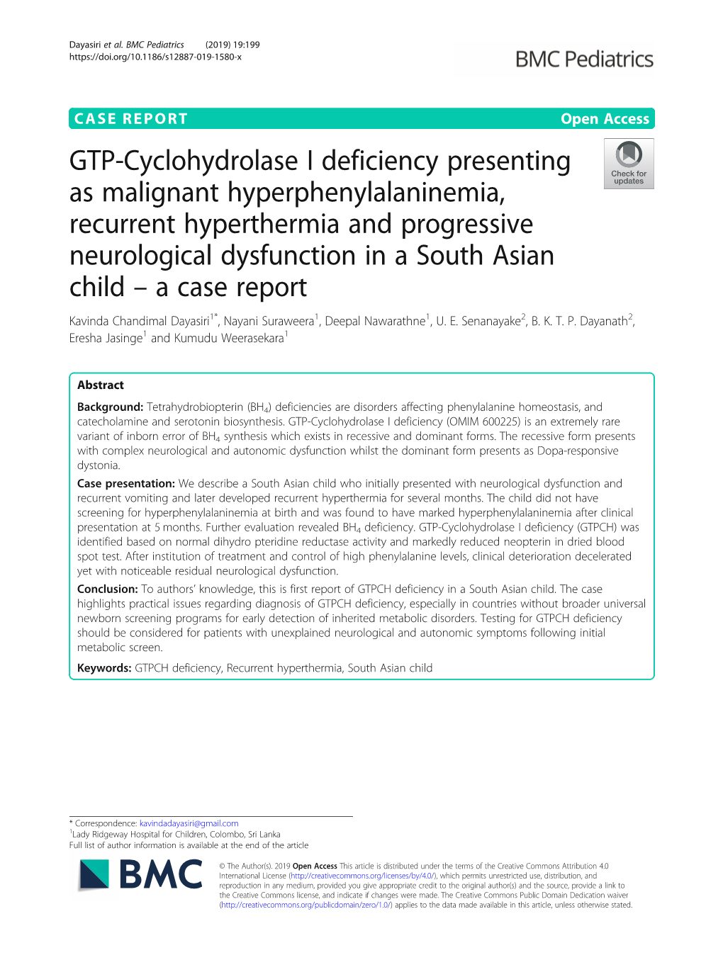 GTP-Cyclohydrolase I Deficiency Presenting