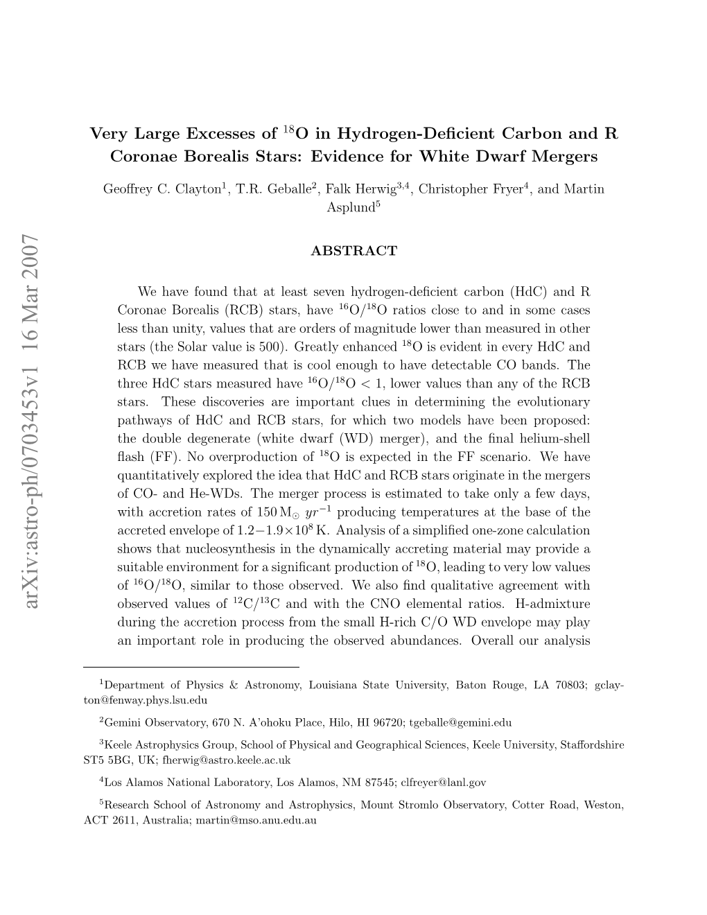 Arxiv:Astro-Ph/0703453V1 16 Mar 2007