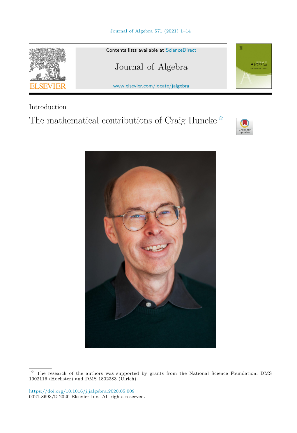 The Mathematical Contributions of Craig Huneke