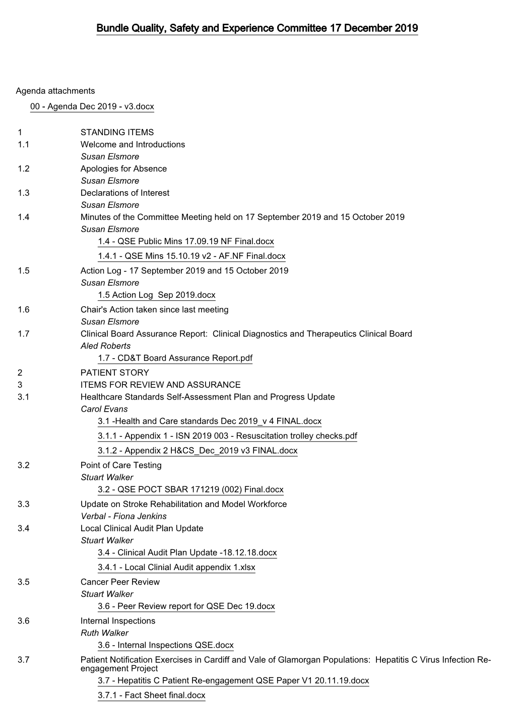 Bundle Quality, Safety and Experience Committee 17 December 2019