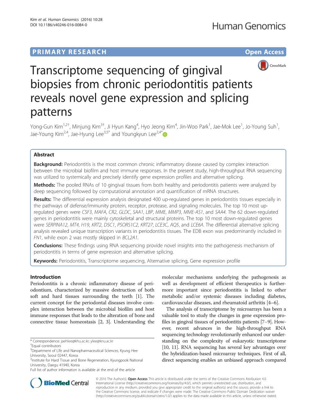 Transcriptome Sequencing of Gingival Biopsies From