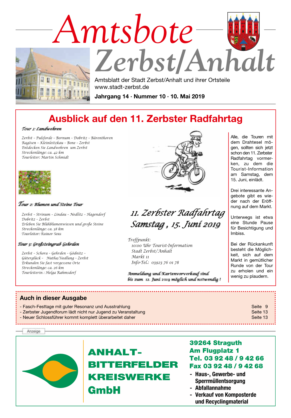 Zerbst/Anhalt Amtsblatt Der Stadt Zerbst/Anhalt Und Ihrer Ortsteile Jahrgang 14 · Nummer 10 · 10