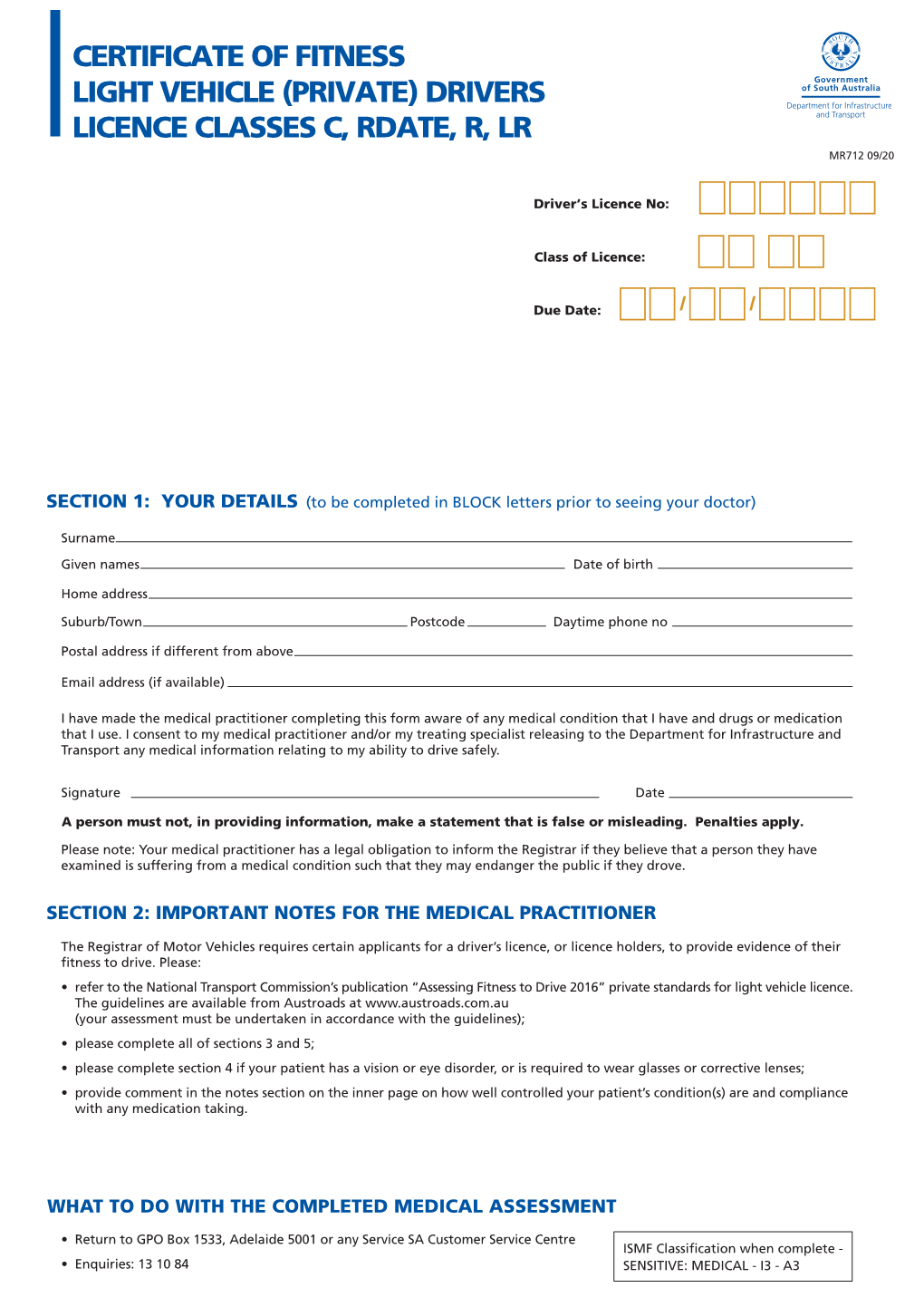 Certificate of Fitness Light Vehicle Drivers