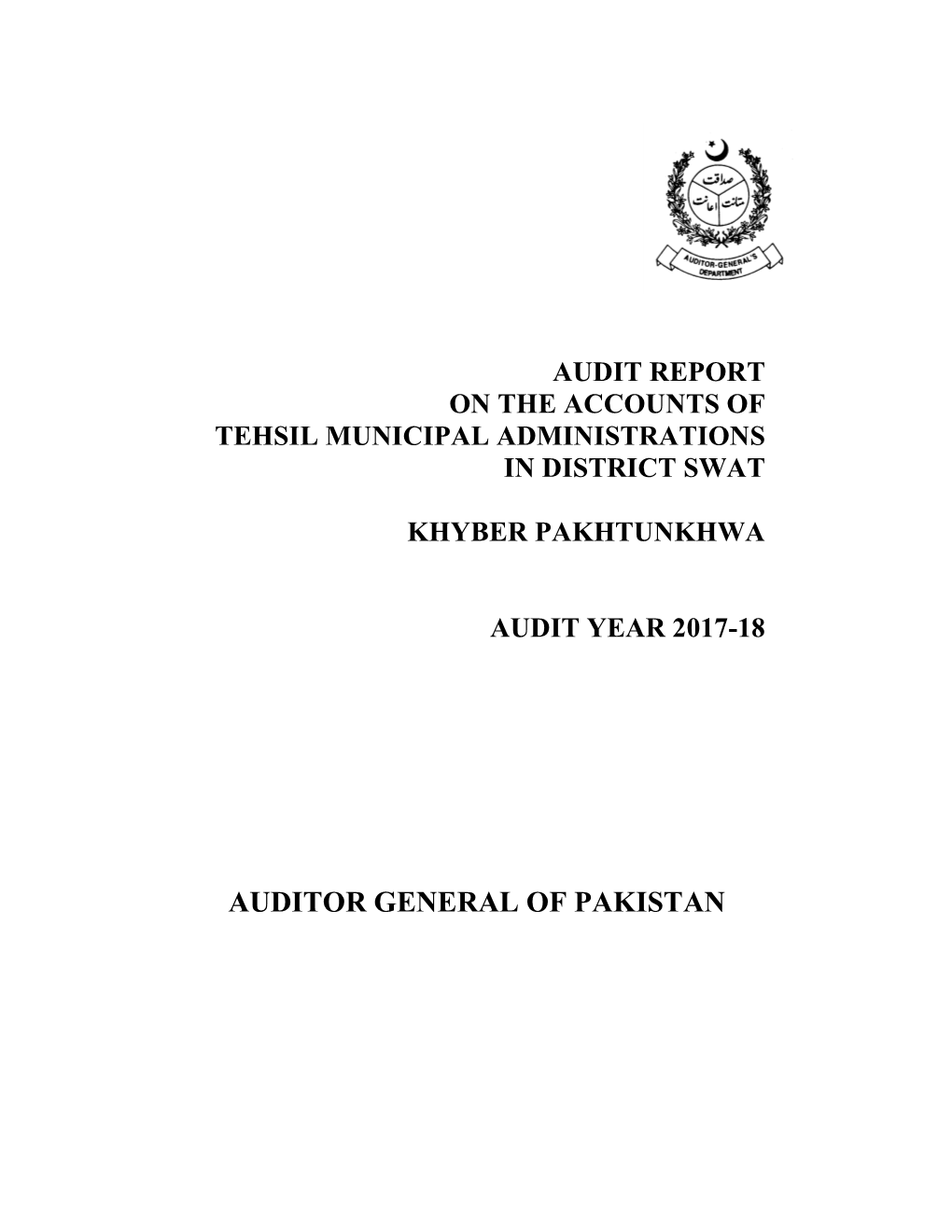 Auditor General of Pakistan Table of Contents