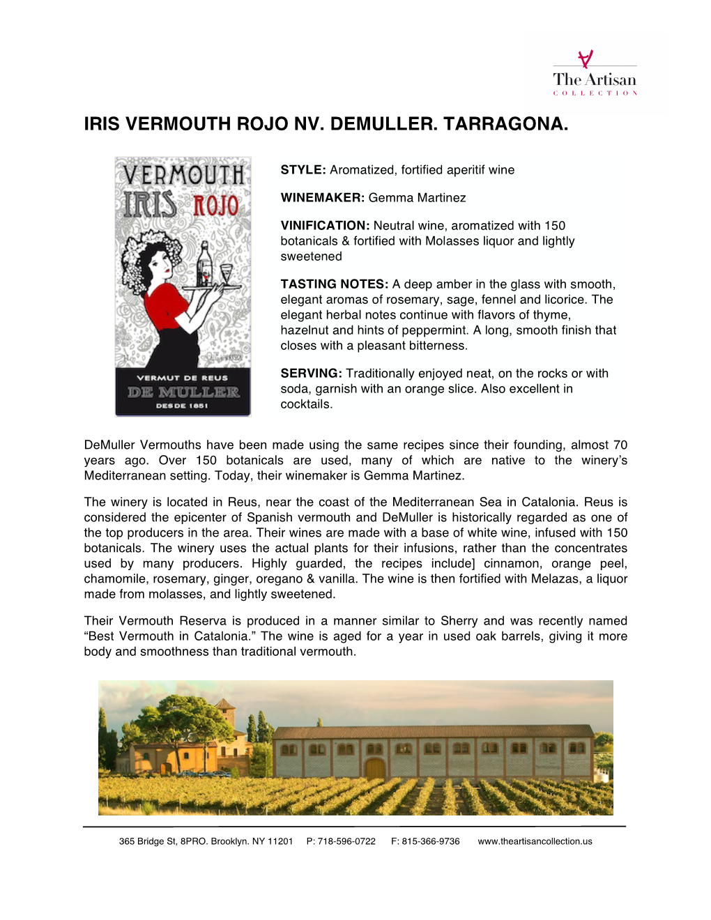 Iris Vermouth Rojo Nv. Demuller. Tarragona