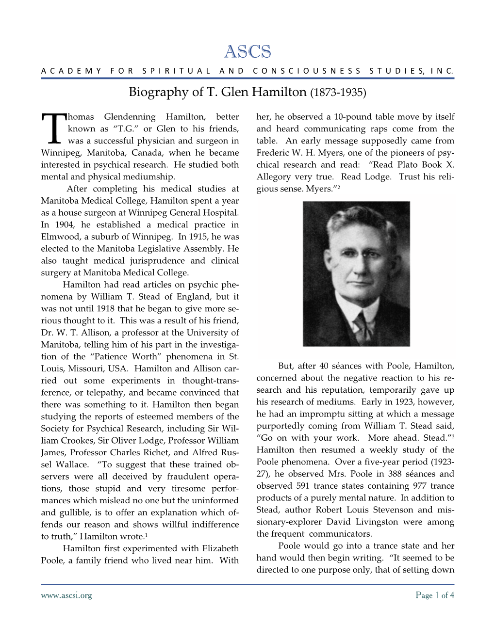 Biography of T. Glen Hamilton (1873-1935)