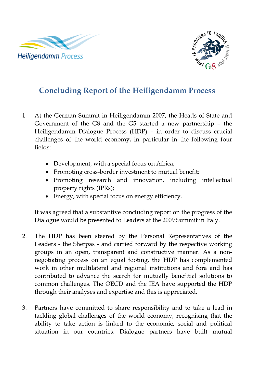 Concluding Report of the Heiligendamm Process –