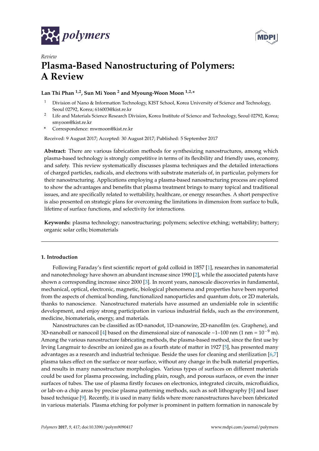 Plasma-Based Nanostructuring of Polymers: a Review