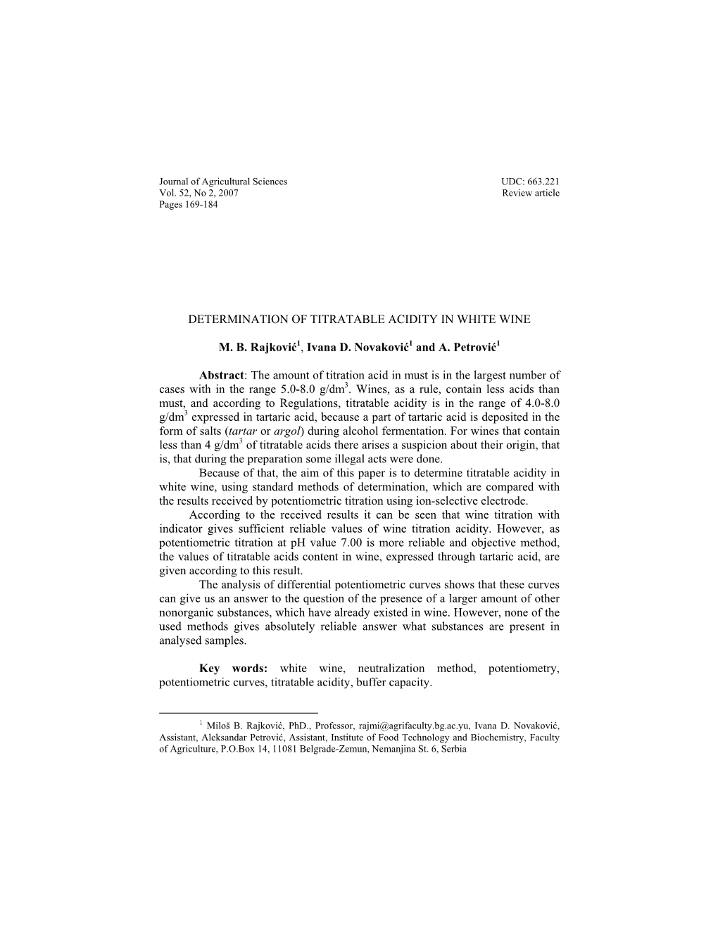 Determination of Titratable Acidity in White Wine