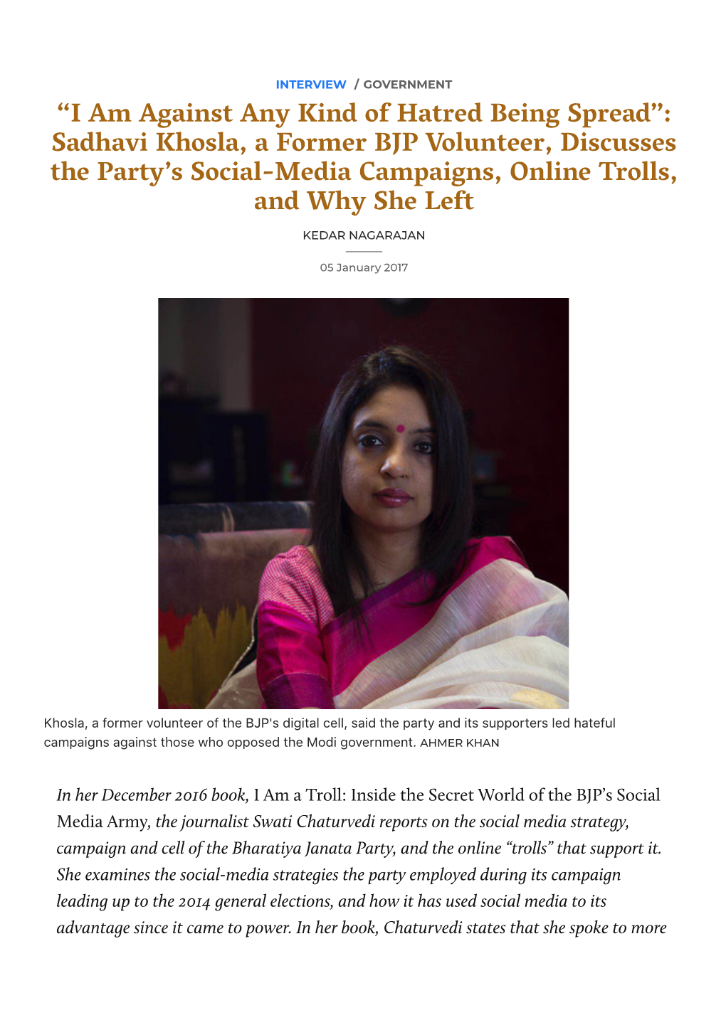 Sadhavi Khosla, a Former BJP Volunteer, Discusses the Party's