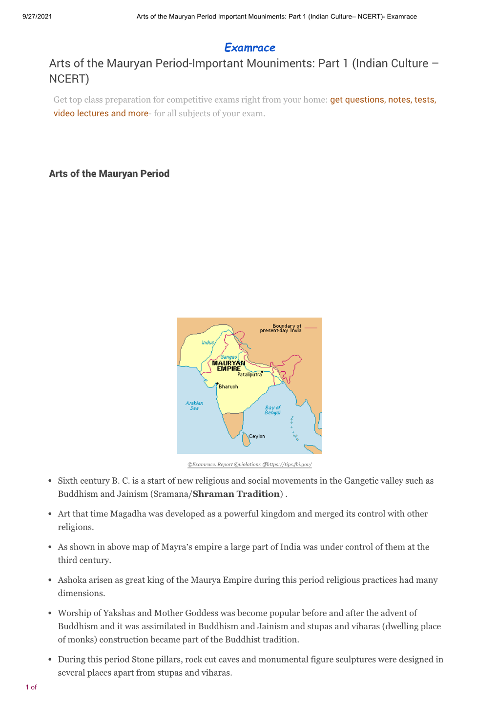 Arts of the Mauryan Period-Important Mouniments: Part 1 (Indian Culture – NCERT)