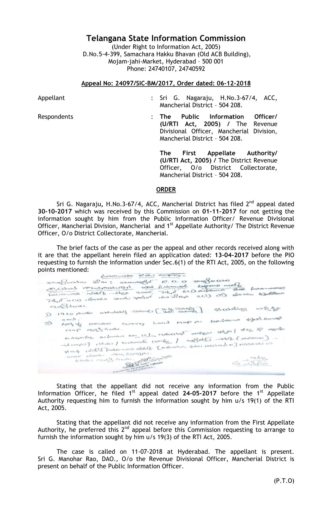 Under Right to Information Act, 2005) D.No.5-4-399, Samachara Hakku Bhavan (Old ACB Building), Mojam-Jahi-Market, Hyderabad – 500 001 Phone: 24740107, 24740592