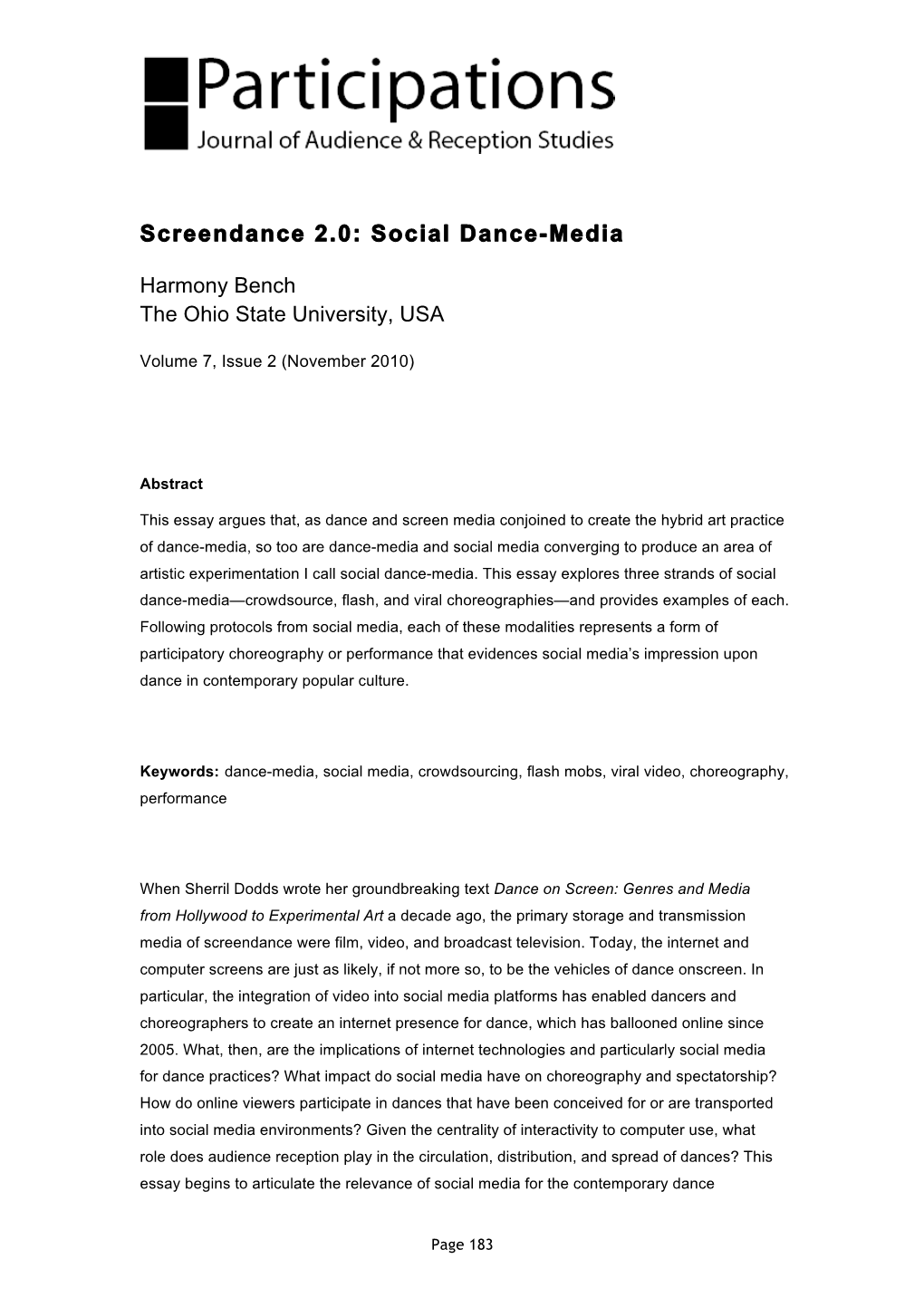 Screendance 2.0: Social Dance-Media