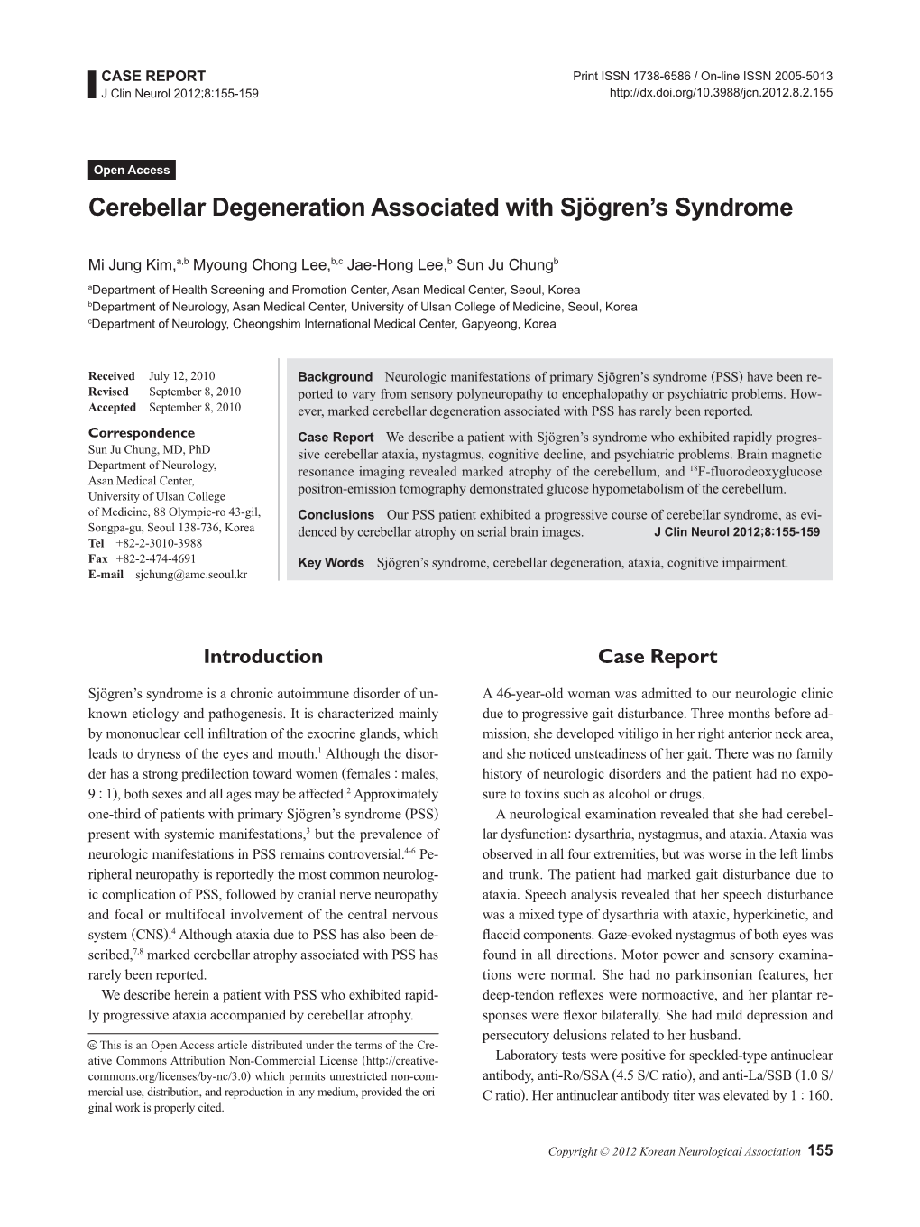 Cerebellar Degeneration Associated with Sjögren's Syndrome