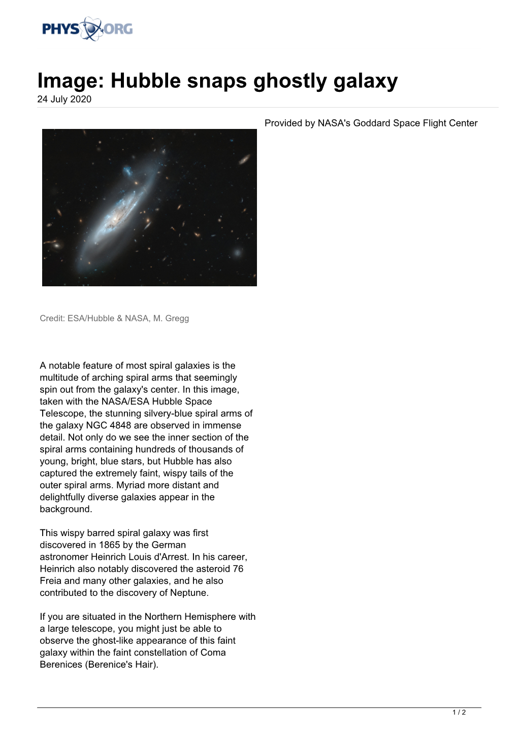 Hubble Snaps Ghostly Galaxy 24 July 2020