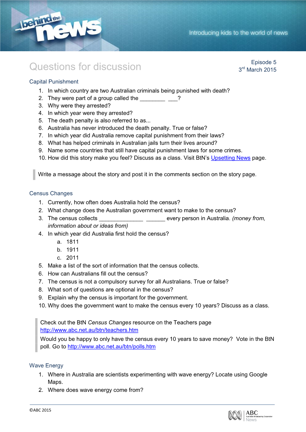 Questions for Discussion 3Rd March 2015